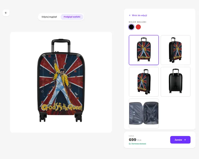 Podgląd 3D personalizowanej walizki z nadrukiem